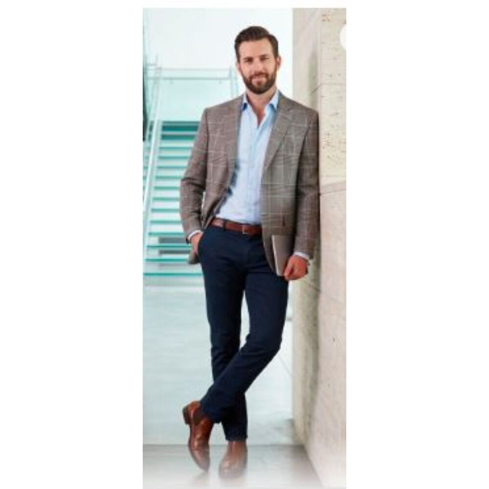 David Chu Men's Tailored Prince of Wales Glen Plaid Blazer Jacket 40 R